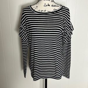 Black & White Stripe Ruffle Sleeve Top